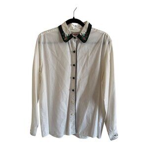 Vintage Bechamel Christmas Blouse L Embroidered Holly Pinecones Cottagecore